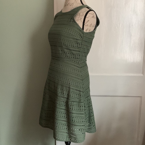 Gap Sleeveless Yoked Eyelet Fit and Flare Dress - Cool Olive - Picture 5 of 15